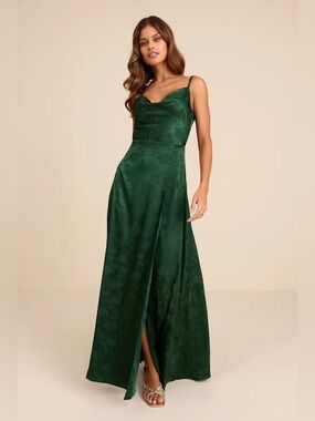 Lulus Simply Dreamy Emerald Green Satin Floral Jacquard Maxi Dress Size 1X NWT